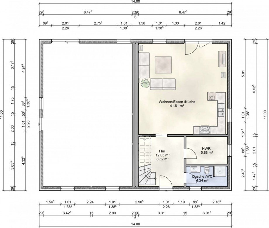Grundriss-Erdgeschoss Doppelhaush�lfte Zarrentin