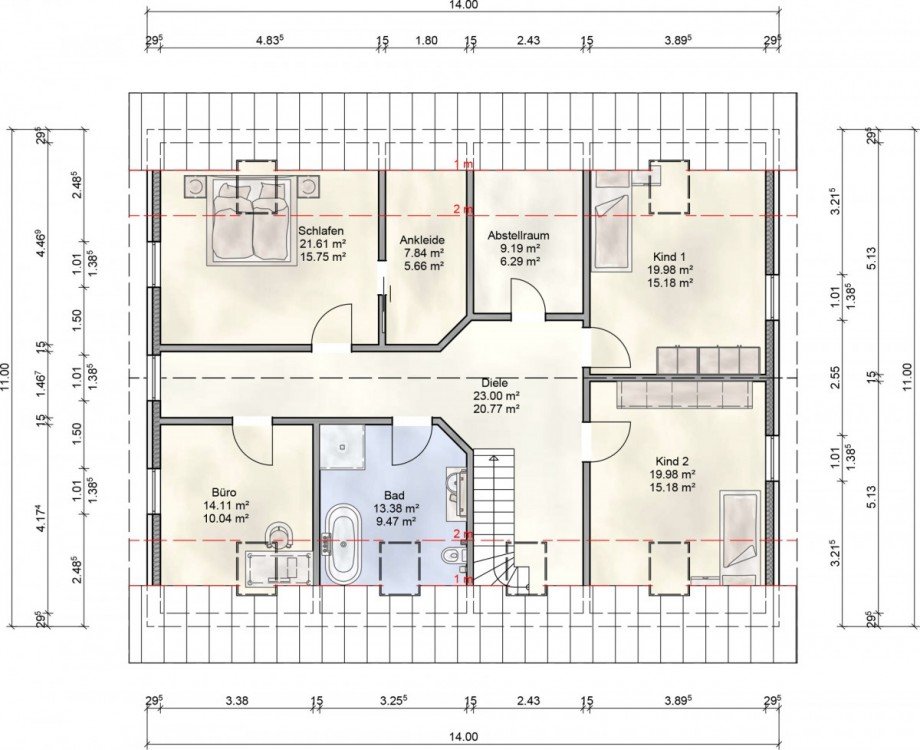 Grundriss-Dachgeschoss Doppelhaush�lfte Zarrentin